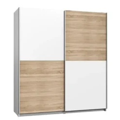 Garderobe med 2 skydelåger - Spånplade - Eg og hvid indretning - L 170,3 x D 61,2 x H 190,5 cm - ULOS Ek och vit dekor