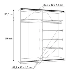 Garderobe med 2 skydelåger - Spånplade - Eg og hvid indretning - L 170,3 x D 61,2 x H 190,5 cm - ULOS Ek och vit dekor