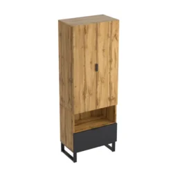 Garderobe med skuffe, tøjstang & justerbare hylder, fleksibel opbevaring Natural