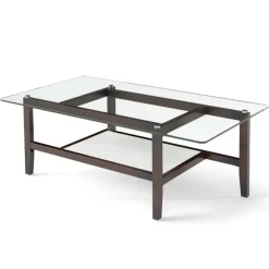 Glas sofabord 2 etagers sidebord med opbevaringsplads 107 cm langt rektangulært sofabord