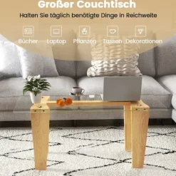 Glas sofabord med ben af ​​gummitræ Rektangulært sidebord Glasbord Sofabord