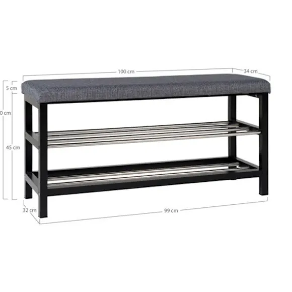 Grå bænk 2 etager med sorte ben 100 x 34 x 50 cm Grå