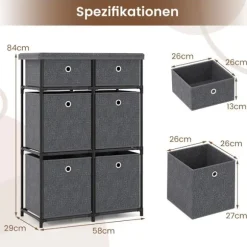Grå kommode med 6 skuffer og metalramme