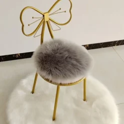 (Grå) Premium Rund Falsk Fåreskind Sædepude - 45cm Pludset Stol