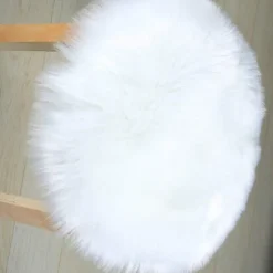 (Grå) Premium Rund Falsk Fåreskind Sædepude - 45cm Pludset Stol