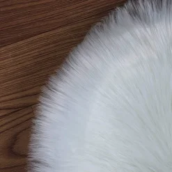 (Grå) Premium Rund Falsk Fåreskind Sædepude - 45cm Pludset Stol