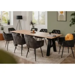 GRANADA udtrækbart spisebord - Industriel stil - 6/10 personer - 2 udtræk 40 cm - L 157/237 x D 90 x H 75 cm - Eg/sort hantverkare ek / svart