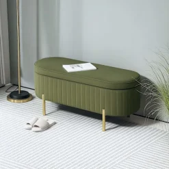 Grøn fløjlsbænk med guldben, 19 gallon kapacitet