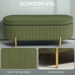 Grøn fløjlsbænk med guldben, 19 gallon kapacitet