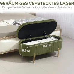 Grøn fløjlsbænk med guldben, 19 gallon kapacitet