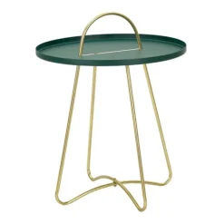Grønt satin sofabord, guldben, 45x59 cm