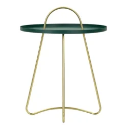 Grønt satin sofabord, guldben, 45x59 cm
