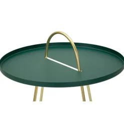 Grønt satin sofabord, guldben, 45x59 cm