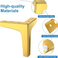 Guld-Sæt med 4 møbelben Belastning op til 800 kg, 10 cm moderne trekantformet metalbordben, hårnålesmøbelben til skab, sofa