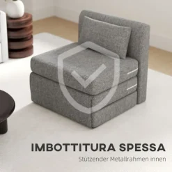 Gulvstol 2-i-1 sammenfoldelig sovesofa med hørlook, polstret gulvstol kan holde op til 240 kg til stue, soveværelse, grå