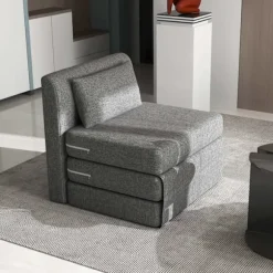 Gulvstol 2-i-1 sammenfoldelig sovesofa med hørlook, polstret gulvstol kan holde op til 240 kg til stue, soveværelse, grå