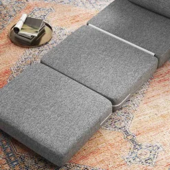 Gulvstol 2-i-1 sammenfoldelig sovesofa med hørlook, polstret gulvstol kan holde op til 240 kg til stue, soveværelse, grå