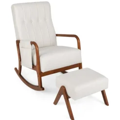 Gyngestol med fodskammel, ergonomisk design, beige