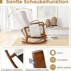 Gyngestol med fodskammel, ergonomisk design, beige