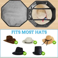 Hattaske til rejser og opbevaring, sammenklappelig hat taske cowboyhat organizer til garderobe-tfrf gray