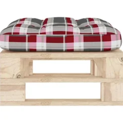 Havemøbelpuf - Tidløst paletdesign - Imprægneret fyrretræ - Pude med røde tern - 60x60x25 cm Rutig röd kudde