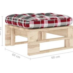 Havemøbelpuf - Tidløst paletdesign - Imprægneret fyrretræ - Pude med røde tern - 60x60x25 cm Rutig röd kudde
