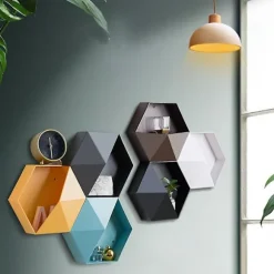 Heksagonal Væghylde Geometrisk Heksagonal Opbevaringshylde Enkel Geometrisk Vægmonteret Flydende Hylde