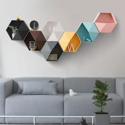 Heksagonal Væghylde Geometrisk Heksagonal Opbevaringshylde Enkel Geometrisk Vægmonteret Flydende Hylde