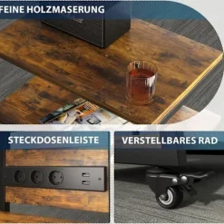 HIFI-møbel med 4 hylder, LED og hjul i træ. Audio/Vidéo-møbel, multimediehylde, rack med 3 stik og USB, max. 140KG. trä färg