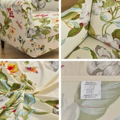 Highdi Stretch Slipcover til Strandmon lænestol, sæt med 2 sofabetræk med pudebetræk, lænestolsbeskytter Flor Y Hoja—yux Flor Y Hoja