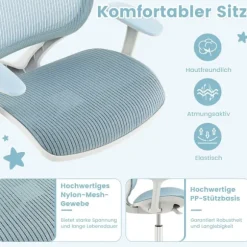 Højdejusterbar børne-drejestol med sædebremse, ergonomisk skrivebordsstol, kontorstol, blå