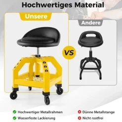 Højdejusterbar værkstedsstol 150 kg bæreevne med værktøjsbakke værkstedsstol gul