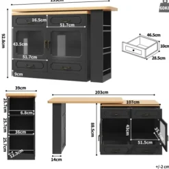 Højdejusterbart barbord med LED-belysning, udvideligt 135-203 cm & 360° drejeligt, køkkenø med opbevaringsplads, sort Black + Natural