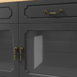 Højdejusterbart barbord med LED-belysning, udvideligt 135-203 cm & 360° drejeligt, køkkenø med opbevaringsplads, sort Black + Natural