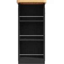 Højdejusterbart barbord med LED-belysning, udvideligt 135-203 cm & 360° drejeligt, køkkenø med opbevaringsplads, sort Black + Natural
