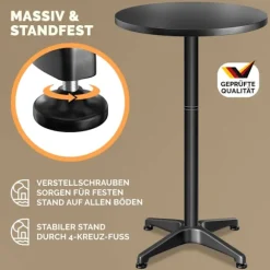 Højdejusterbart barbordssæt med 2 stk., 60 cm bordplade, sort aluminium