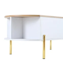 Højdejusterbart sofabord med 7 hylder, 120x50 cm, med skjult opbevaringsplads, i træfarve og hvid White