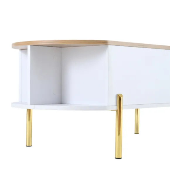Højdejusterbart sofabord med 7 hylder, 120x50 cm, med skjult opbevaringsplads, i træfarve og hvid White