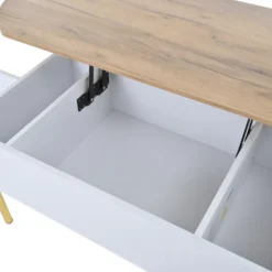 Højdejusterbart sofabord med 7 hylder, 120x50 cm, med skjult opbevaringsplads, i træfarve og hvid White