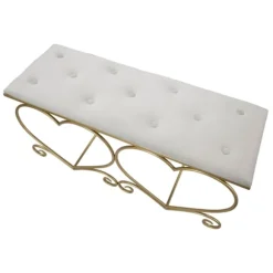Hjertebænk, cremefarvet polstring, guldmetal, 105x37,5x51,5