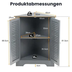 Hjørneskab med lameldøre og justerbar hylde, grå