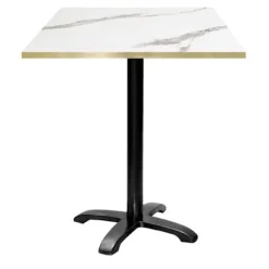 Højt bord 70 x 70 cm - Bazila model hvid marmor med messingkanter Vit