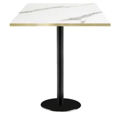 Højt bord 70 x 70 cm - Rom model hvid marmor med messingkanter Vit