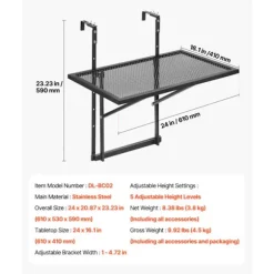 Hængende Bord - DUOKU - Sammenklappeligt Metalbord - 19 x 24 tommer - Justerbart 5 Niveauer - Sort