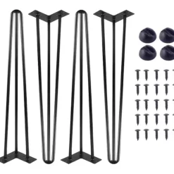 Hårnålsben, Kaffebordsben 16 tommer Møbelben Sæt af 4, DIY Metal Bordben Sort, Metal Hårnålsbordben 3 Stænger 10mm med Gratis Skruer