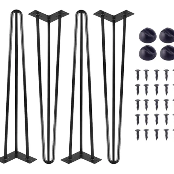 Hårnålsben, Kaffebordsben 16 tommer Møbelben Sæt af 4, DIY Metal Bordben Sort, Metal Hårnålsbordben 3 Stænger 10mm med Gratis Skruer