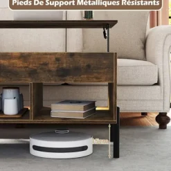 Hæve-sænke Sofabord 100x50CM COSTWAY, 3 Opbevaringskuber, Skjult Rum, Rektangulært Stuebord Belastning 70 KG, Brun Brun