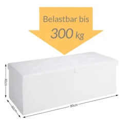 Hvid foldbar opbevaringsbænk – 100L, 76x38x38cm, MDF