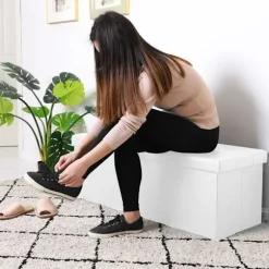 Hvid foldbar opbevaringsbænk – 100L, 76x38x38cm, MDF