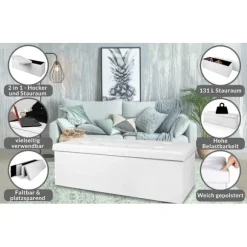 Hvid foldbar opbevaringsbænk, 115x38x38cm, MDF